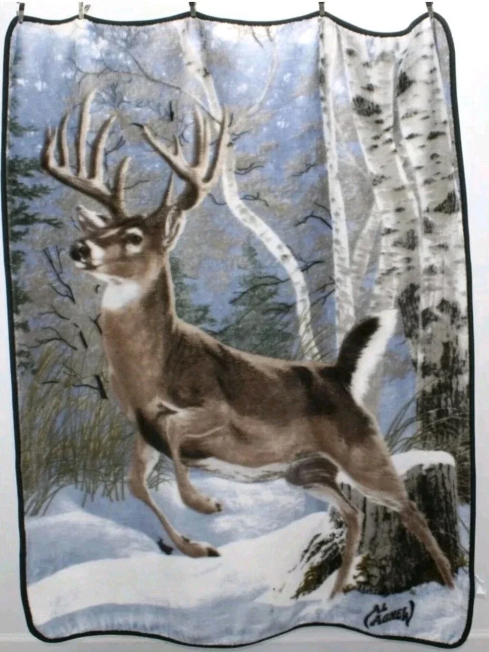 Vintage Al Agnew Early Snow Whitetail Deer Print Fleece Throw Blanket Northwest